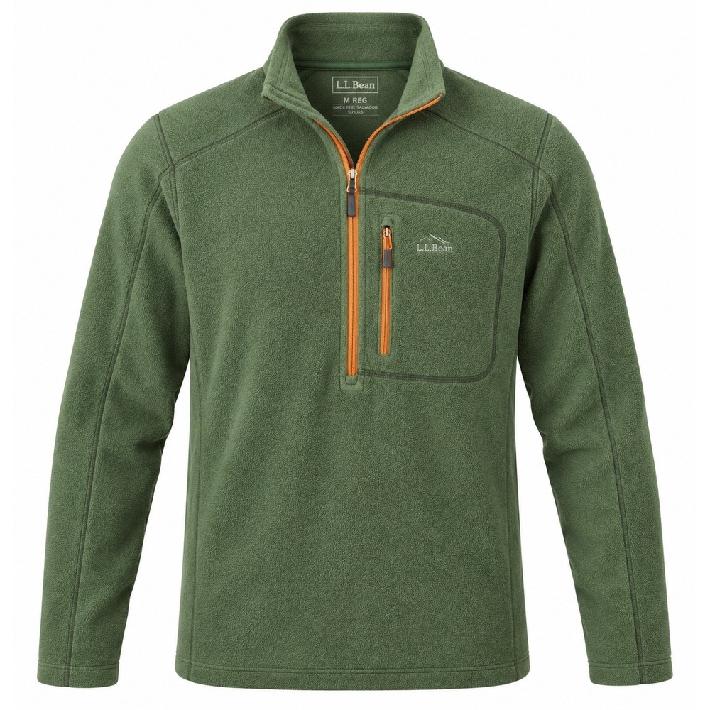 L.L.Bean Mens Skinner Fleece Pullover Green 1/4 Zip Hiking Outdoor Medium